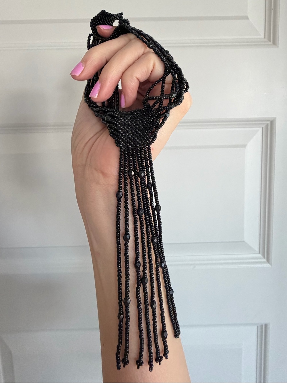 Vintage Black Beaded Fringe Choker